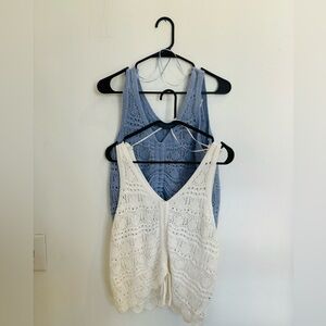 2 for 1: Crotchet Tanks - White and Blue